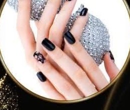 Black nails with line art